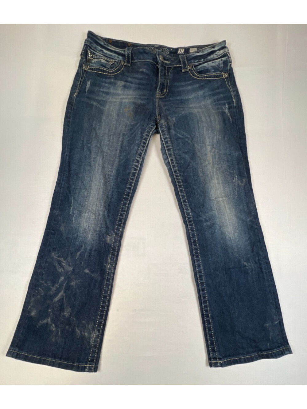 Miss Me Women's Jeans Size 32 Blue Denim Embellished Flap Pocket Boot Cut